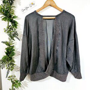 Mystree Open Back Grey Cardigan Sweater Loungewear Yoga S/M ~SW101.13‎